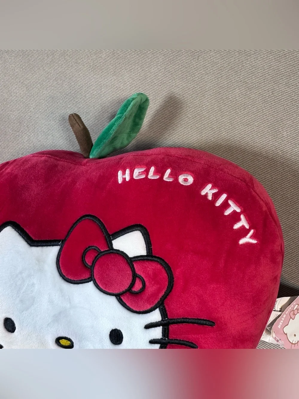 Miniso Sanrio Hello Kitty Ultra Soft Plush Pillow Red Apple Collection 15in